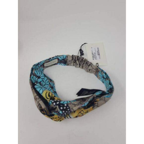 Gucci Beige blue supreme GG Monogram silk headband M sz - Picture 7 of 7